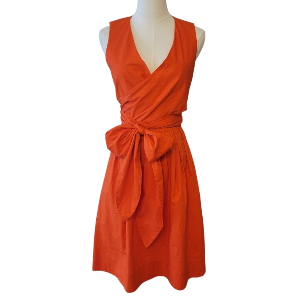 J. by J. Crew Orange Cotton Midi Dress Size 4 - Picture 2 of 6